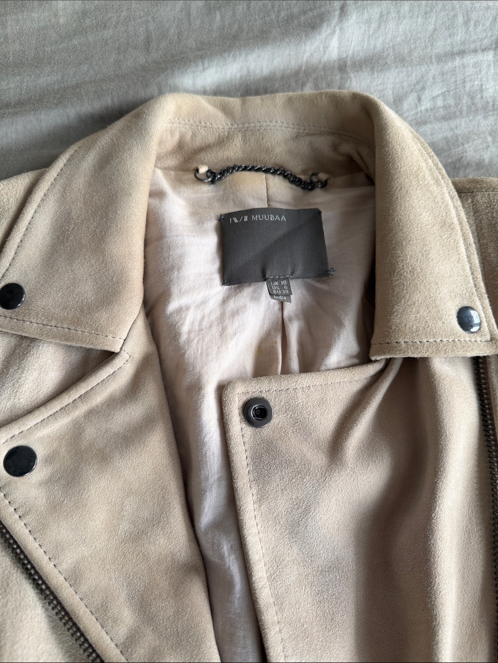 Muubaa Beige Suede Moto Jacket - Picture 2 of 4